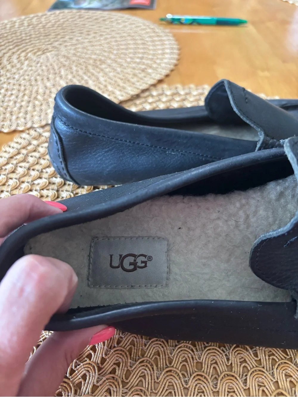 UGG Men's Black Leather Slip-On Driving Moccasins